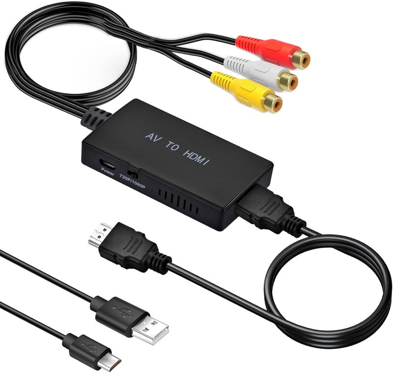 Amtake RCA to HDMI Converter,AV to HDMI Adapter,RCA to HDMI Composite Audio Video Converter Compatible with PS1, PS2, PS3, STB, Xbox, VHS, VCR,Black-Ray DVD Players - Image 1